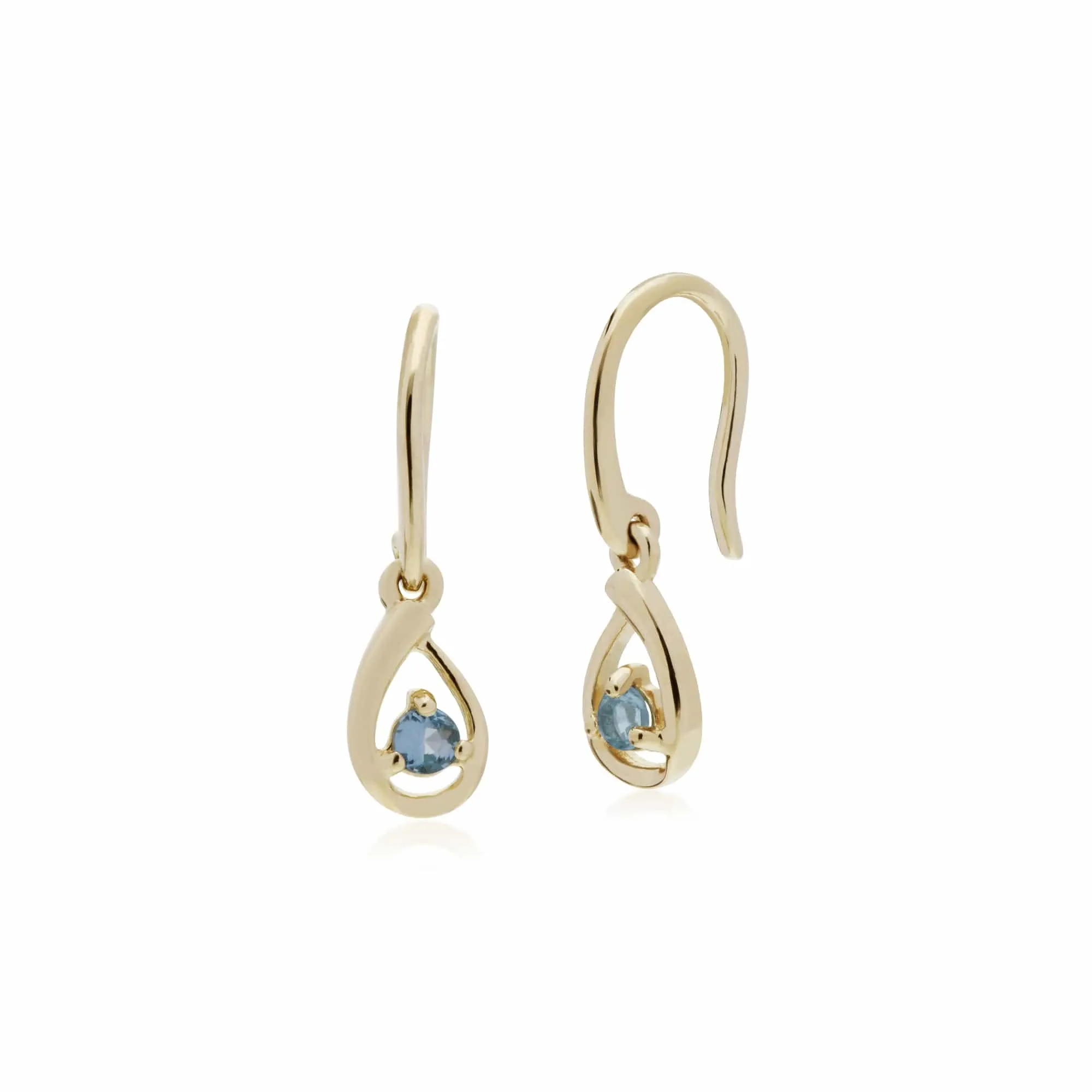 Classic Single Stone Round Swiss Blue Topaz Tear Drop Earrings in 9ct Yellow Gold sold by Gemondo Jewellery