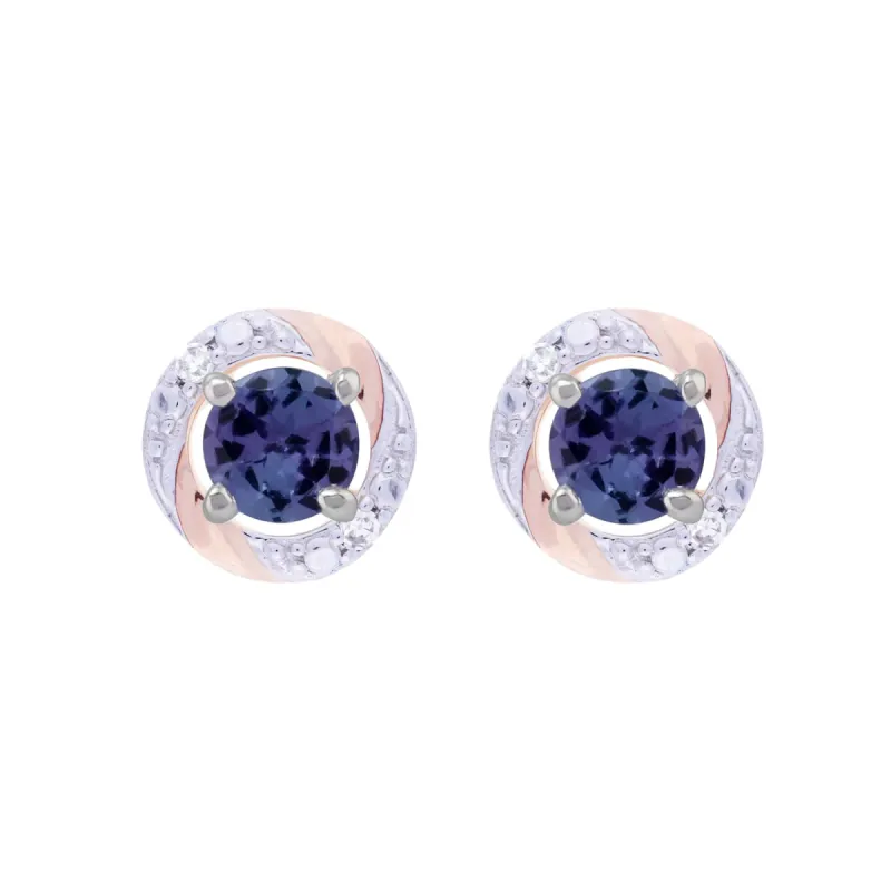 Classic Round Tanzanite Stud Earrings with Detachable Diamond Round Earrings Jacket Set in 9ct White Gold sold by Gemondo Jewellery