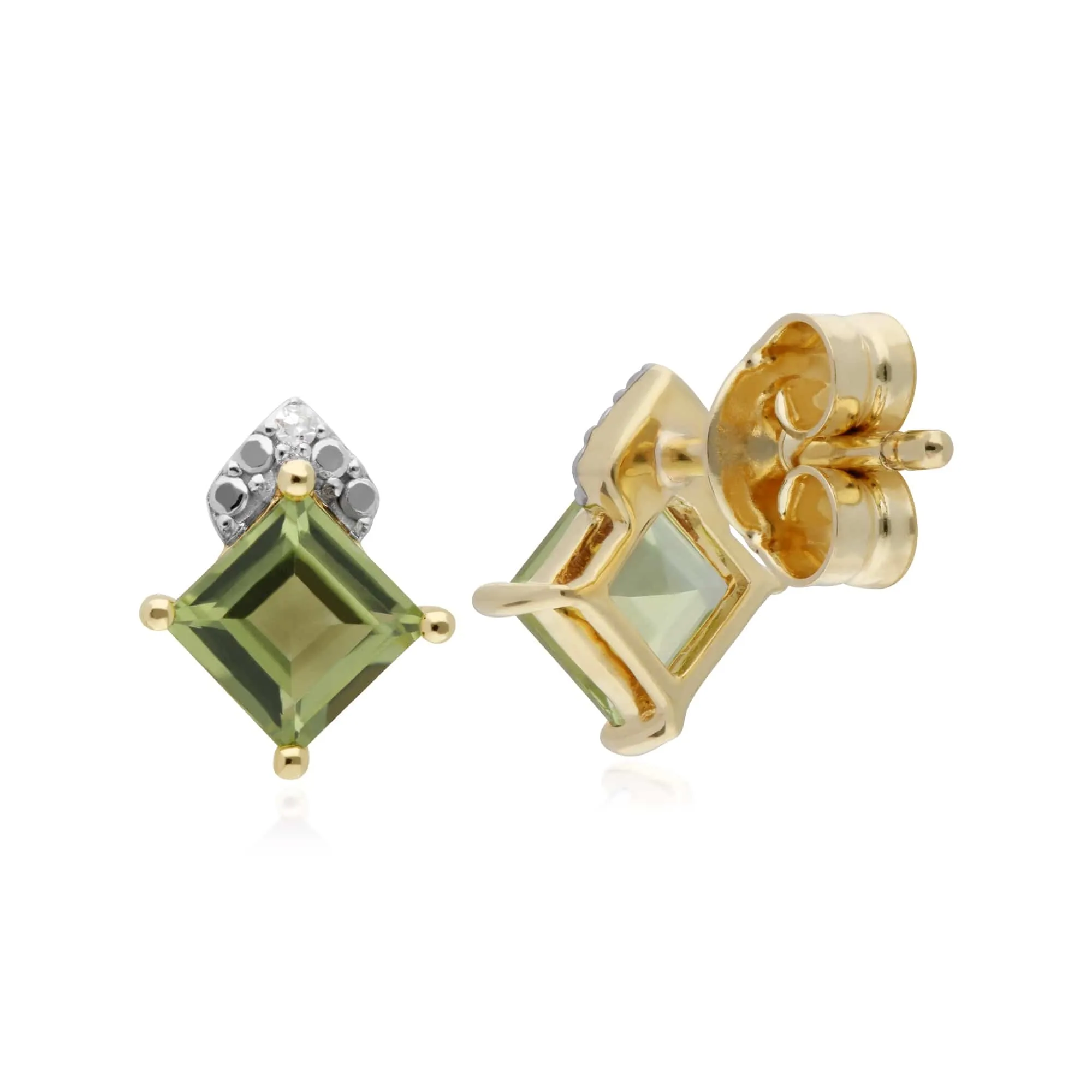 Gemondo 9ct Yellow Gold Peridot & Diamond Square Stud Earrings sold by Gemondo Jewellery product image thumbnail 2