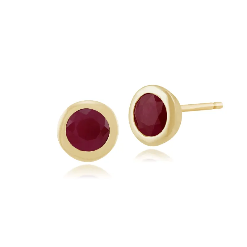 Classic Round Ruby Bezel Stud Earrings in 9ct Yellow Gol sold by Gemondo Jewellery