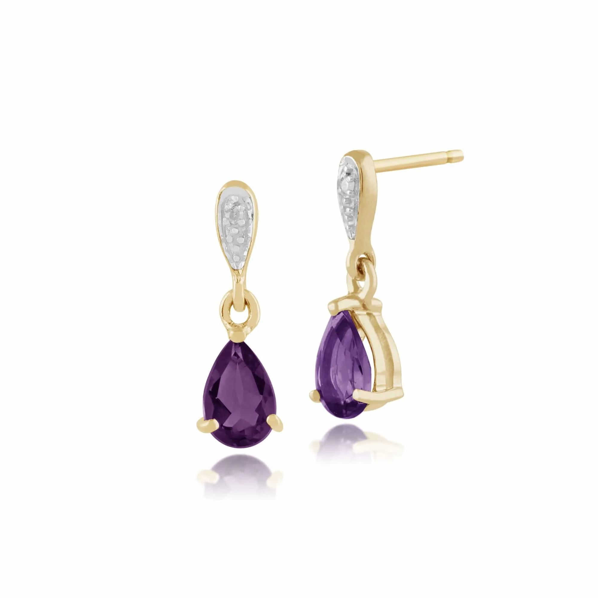 Classic Pear Amethyst & Diamond Drop Earrings in 9ct Yellow Gold 6mmx4mm sold by Gemondo Jewellery