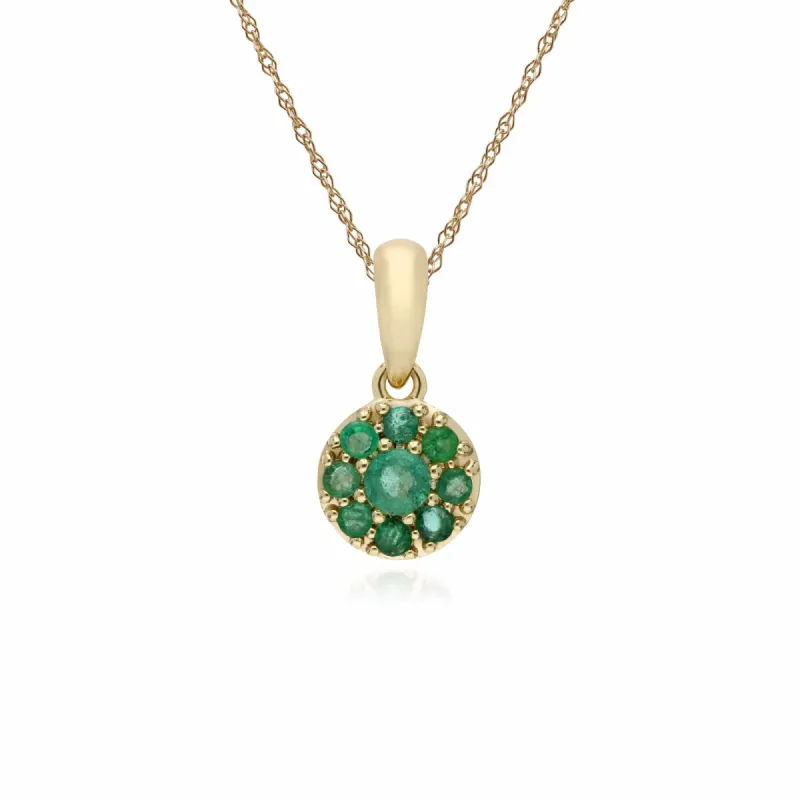 Cluster Round Emerald Classic Pendant and Chain in 9ct Yellow Gold sold by Gemondo Jewellery