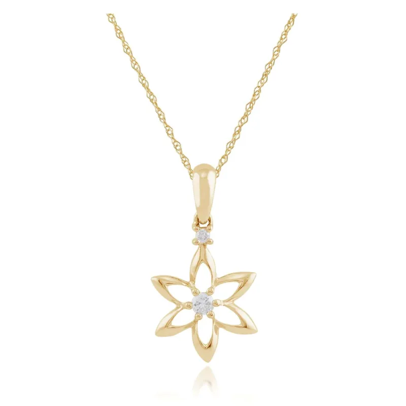 Floral Round Diamond Flower Frame Single Stone Pendant in 9ct Yellow Gold sold by Gemondo Jewellery