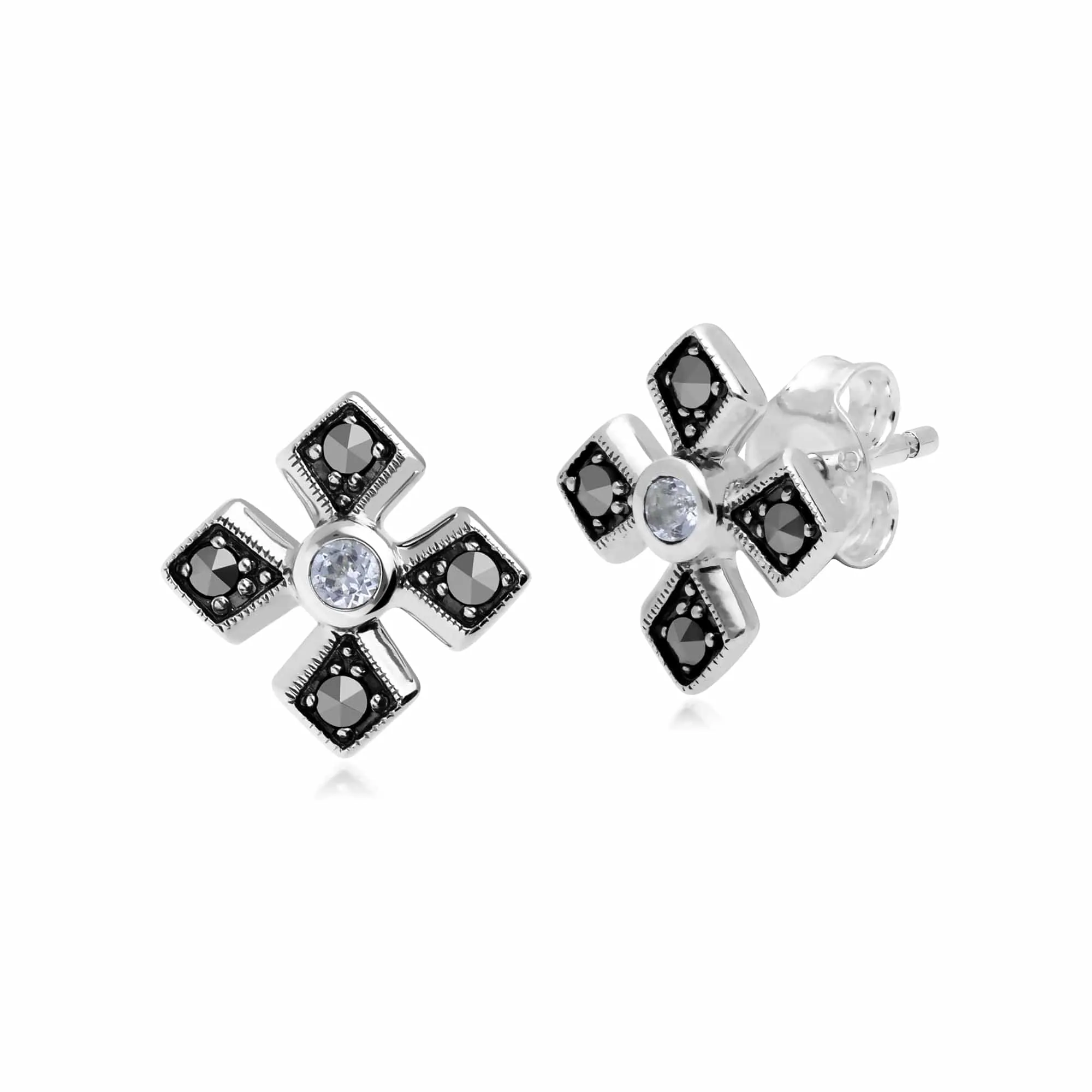 Gemondo Sterling Silver Marcasite & Clear Topaz November Birthstone Earring sold by Gemondo Jewellery