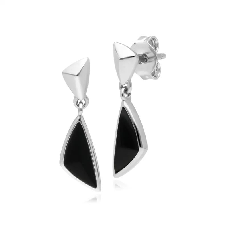 Micro Statement Black Onyx Drop Earrings in Sterling Silver sold by Gemondo Jewellery