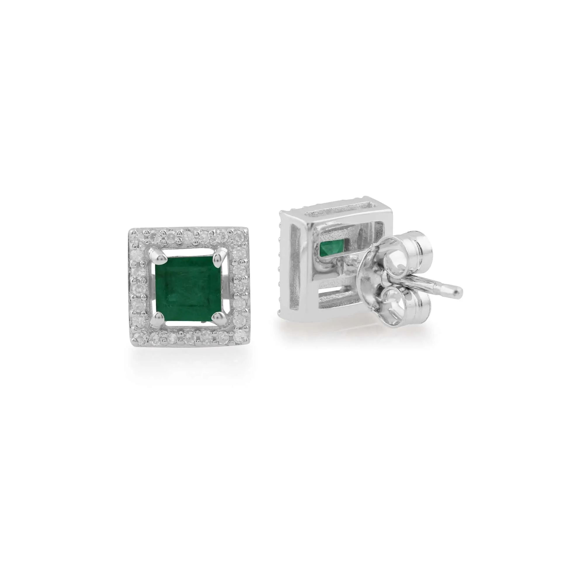 Square Emerald & Diamond Cluster Luxe Stud Earrings In 9ct White Gold sold by Gemondo Jewellery product image thumbnail 2