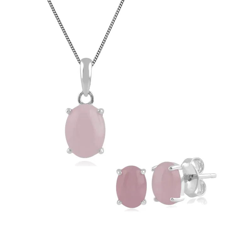Classic Oval Milky Kunzite Stud Earrings & Pendant Set in 925 Sterling Silver sold by Gemondo Jewellery