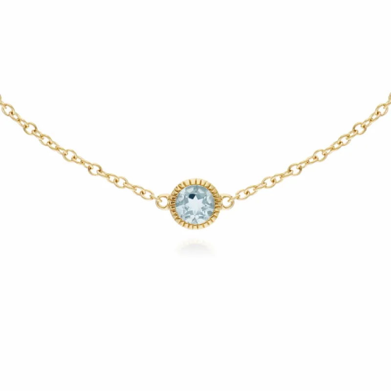 Gemondo 9ct Yellow Gold Aquamarine Single Stone Round Milgrain 19cm Bracelet sold by Gemondo Jewellery