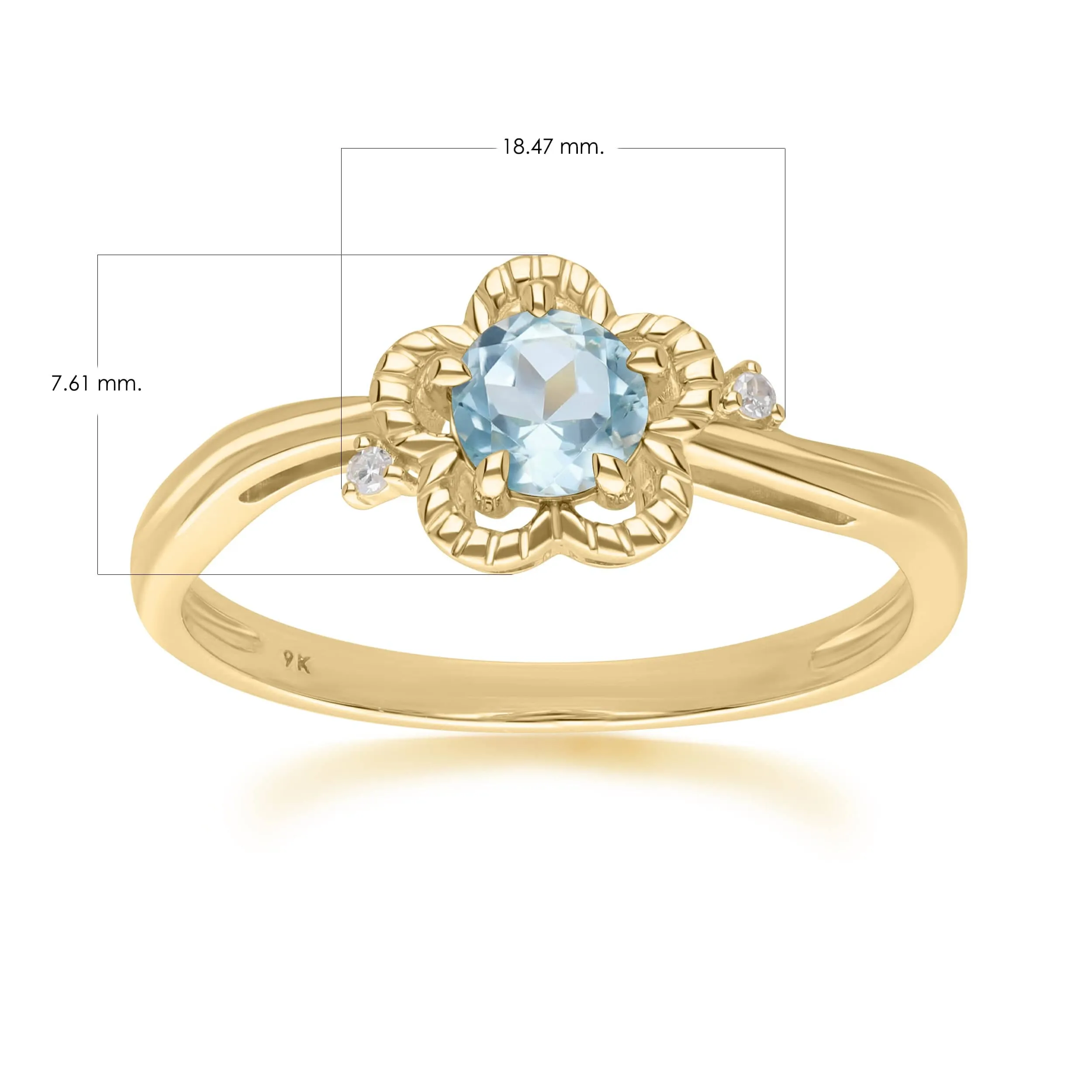 Floral Round Blue Topaz & Diamond Ring in 9ct Yellow Gold sold by Gemondo Jewellery product image thumbnail 3
