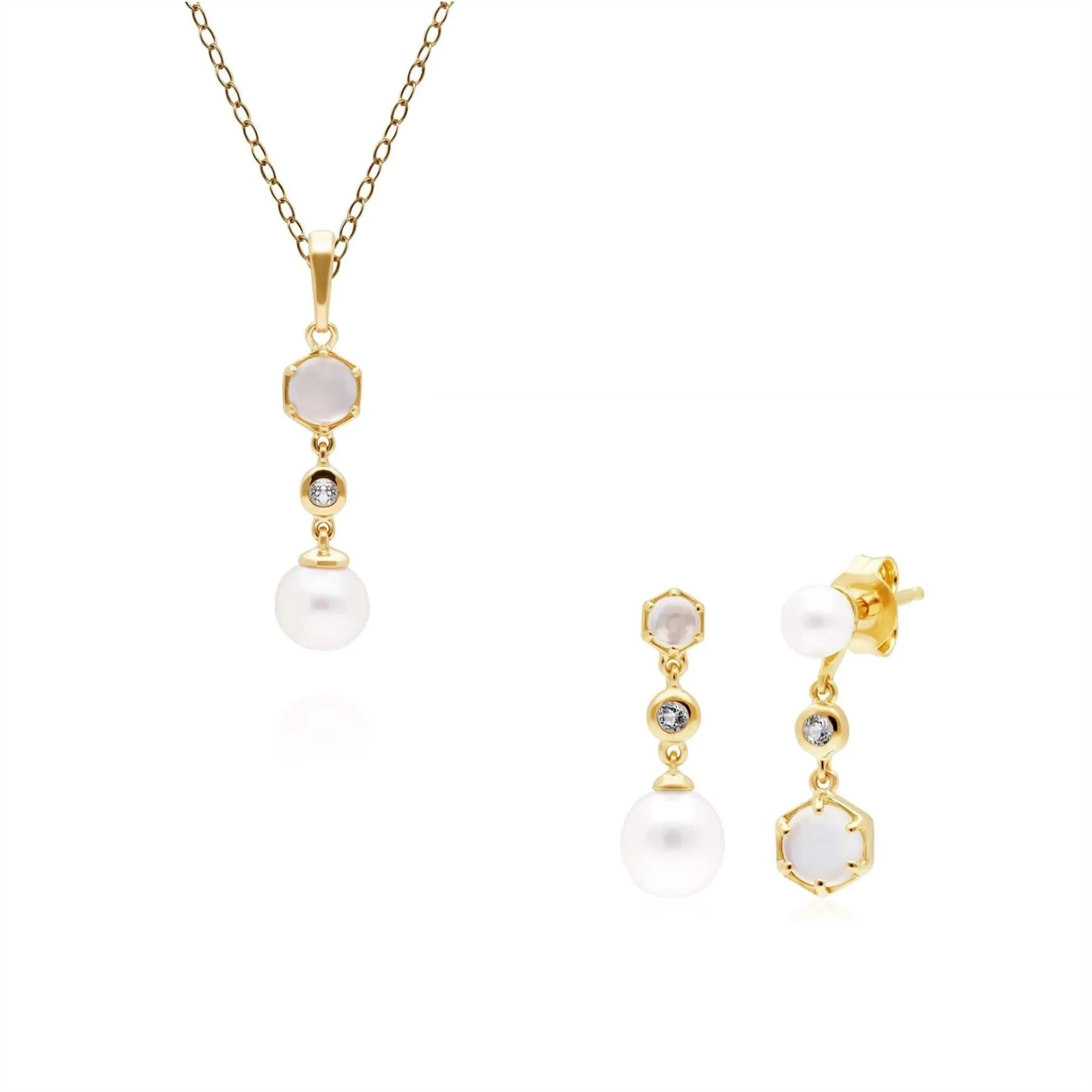 Modern Pearl, Topaz & Moonstone Pendant & Earring Set in Gold Plated Silver sold by Gemondo Jewellery