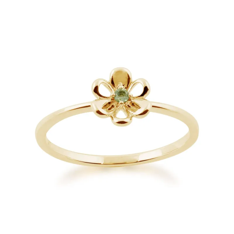 Gemondo 9ct Yellow Gold 0.02ct Peridot Stackable Floral Ring sold by Gemondo Jewellery