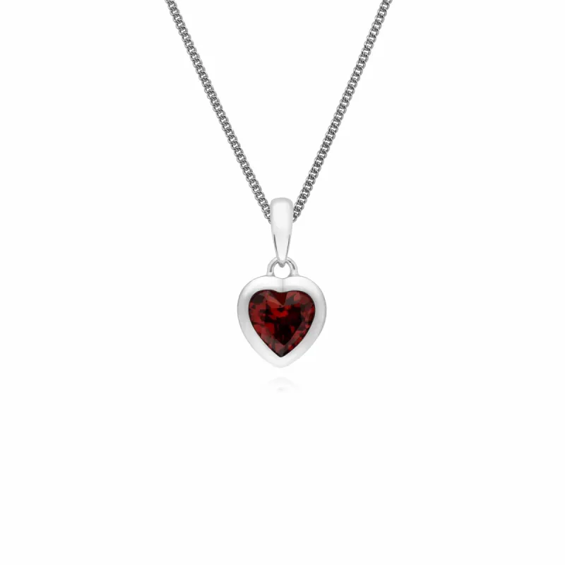 Essential Heart Shaped Garnet Pendant in 925 Sterling Silver sold by Gemondo Jewellery