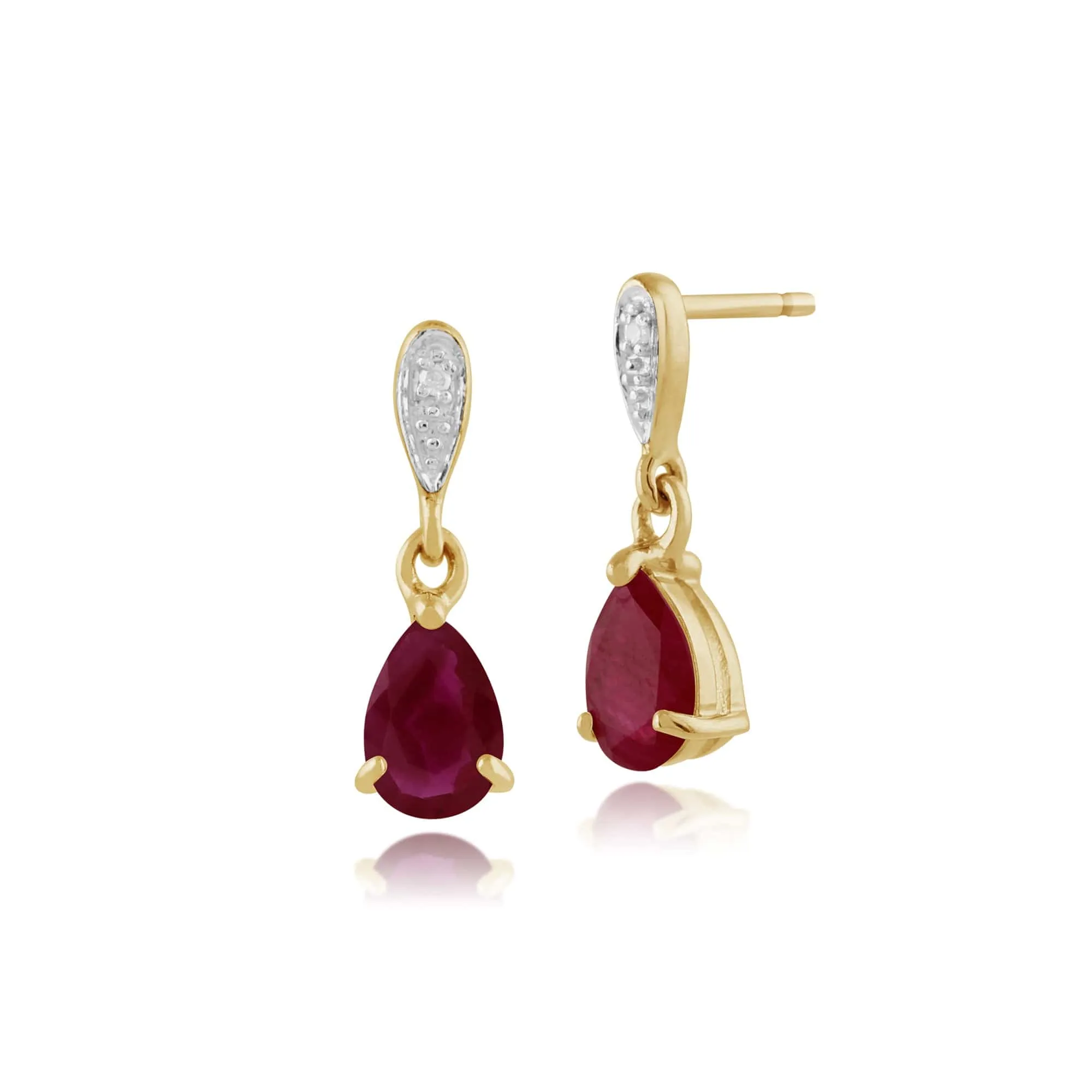 Classic Pear Ruby & Diamond Drop Earrings in 9ct Yellow Gold sold by Gemondo Jewellery