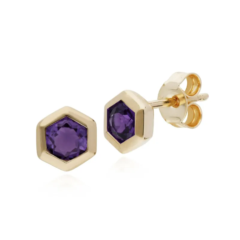 Gemondo  9ct Yellow Gold Amethyst Hexagon Stud Earrings sold by Gemondo Jewellery