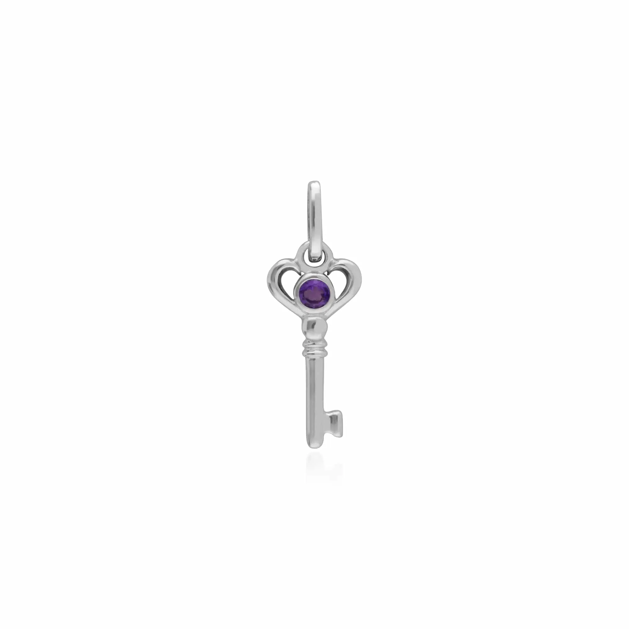 Classic Swirl Heart Lock Pendant & Amethyst Key Charm in 925 Sterling Silver sold by Gemondo Jewellery product image thumbnail 2