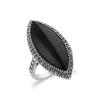 Art Deco Style Marquise Black Onyx & Marcasite Statement Ring in 925 Sterling Silver sold by Gemondo Jewellery