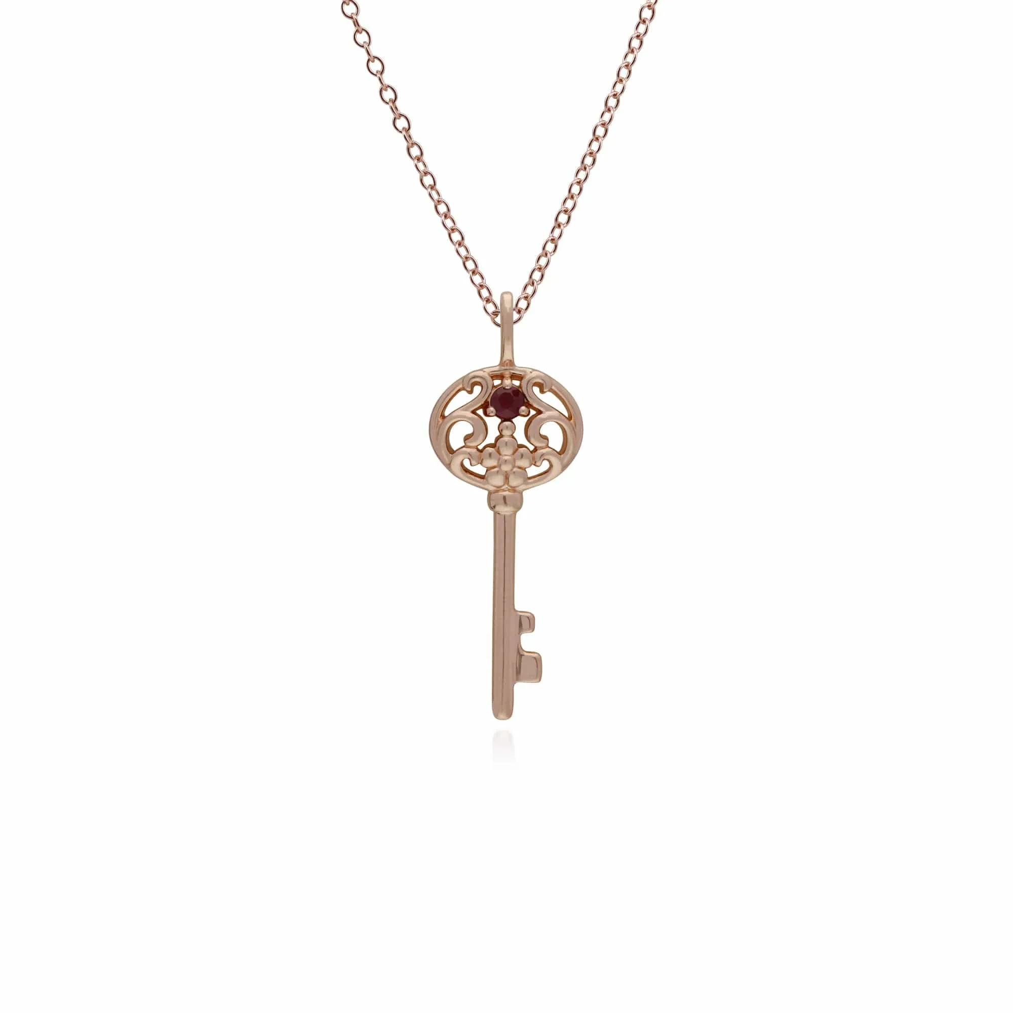 Classic Heart Lock Pendant & Ruby Big Key Charm in Rose Gold Plated 925 Sterling Silver sold by Gemondo Jewellery product image thumbnail 2