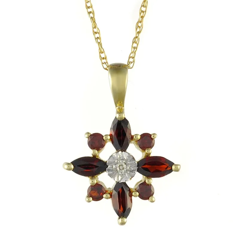 9ct Yellow Gold 0.41ct Natural Garnet & Diamond Star Pendant on Chain sold by Gemondo Jewellery