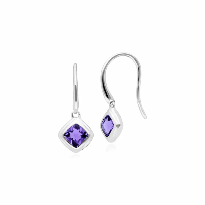 Classic Cushion Amethyst Bezel Set Drop Earrings in 9ct White Gold sold by Gemondo Jewellery