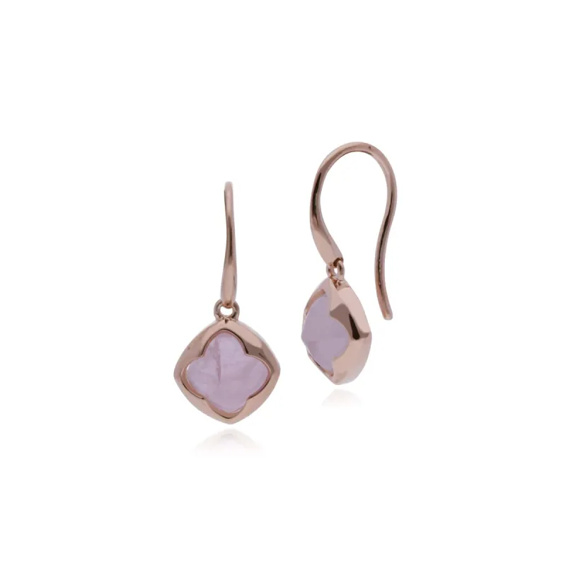 Gemondo Rose Plated Sterling Silver Cushion Sugarloaf Rose Quartz Drop Earrings sold by Gemondo Jewellery