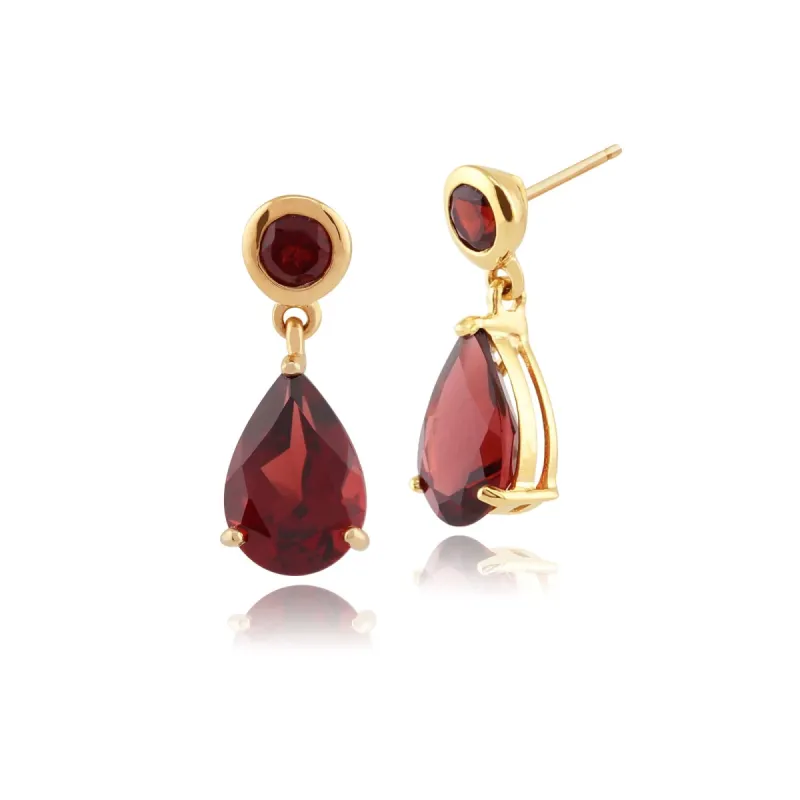 Classic Pear Garnet Drop Earrings in 9ct Yellow Gold sold by Gemondo Jewellery
