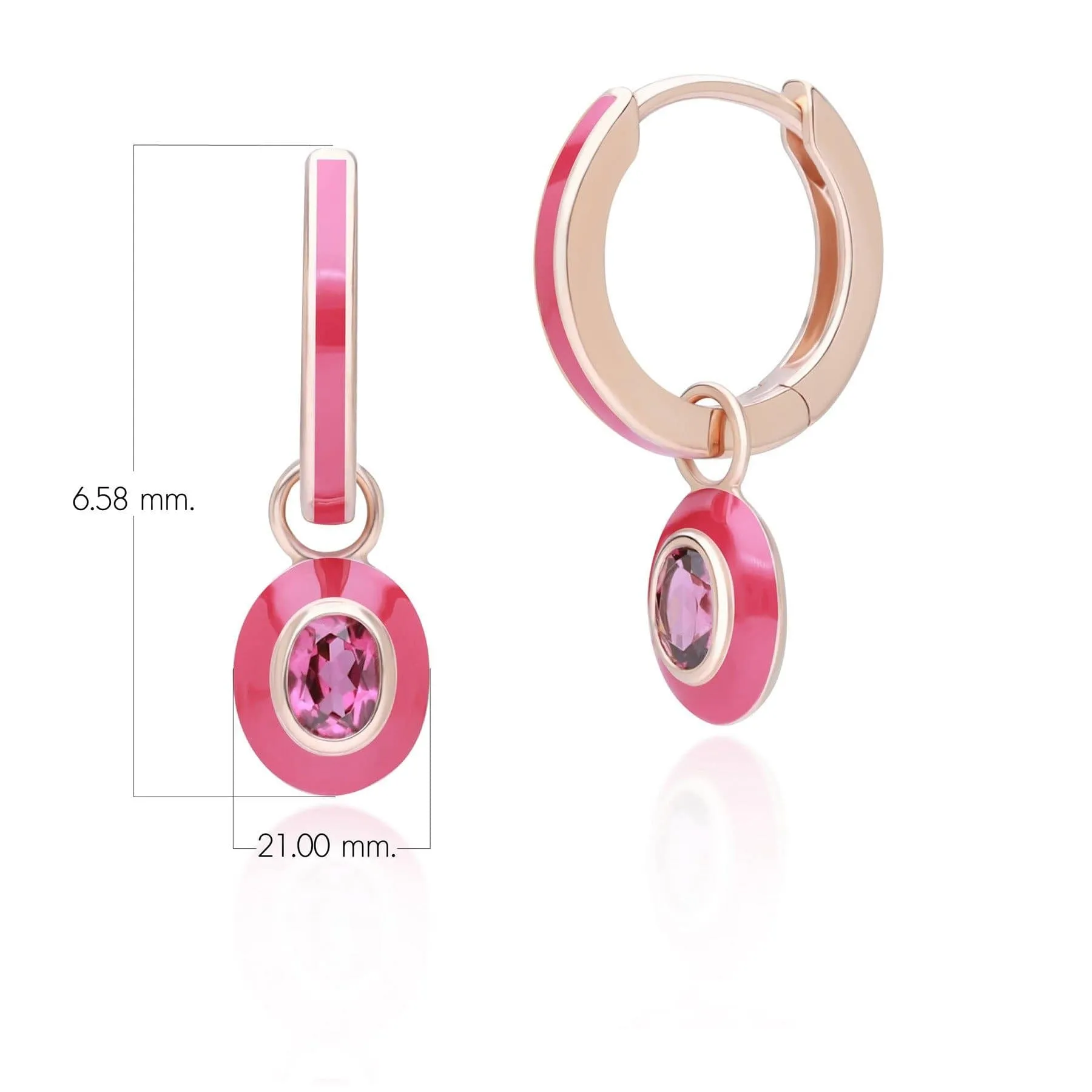 Siberian Waltz Pink Enamel & Oval Rhodolite Hoop Earrings in Rose Gold Plated Sterling Silver sold by Gemondo Jewellery product image thumbnail 3