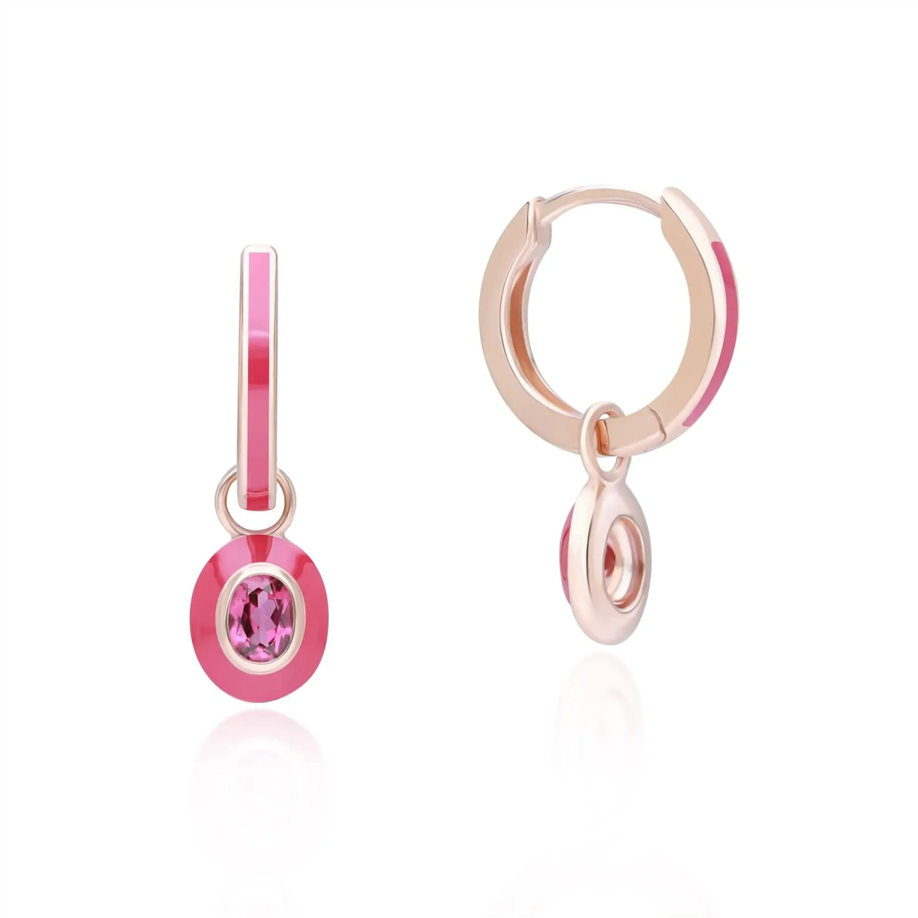 Siberian Waltz Pink Enamel & Oval Rhodolite Hoop Earrings in Rose Gold Plated Sterling Silver sold by Gemondo Jewellery product image thumbnail 4