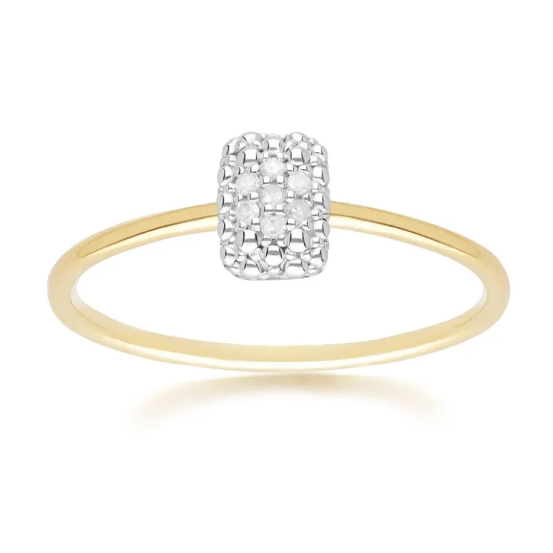 Diamond Pave Rectangle Ring 9ct Yellow Gold sold by Gemondo Jewellery