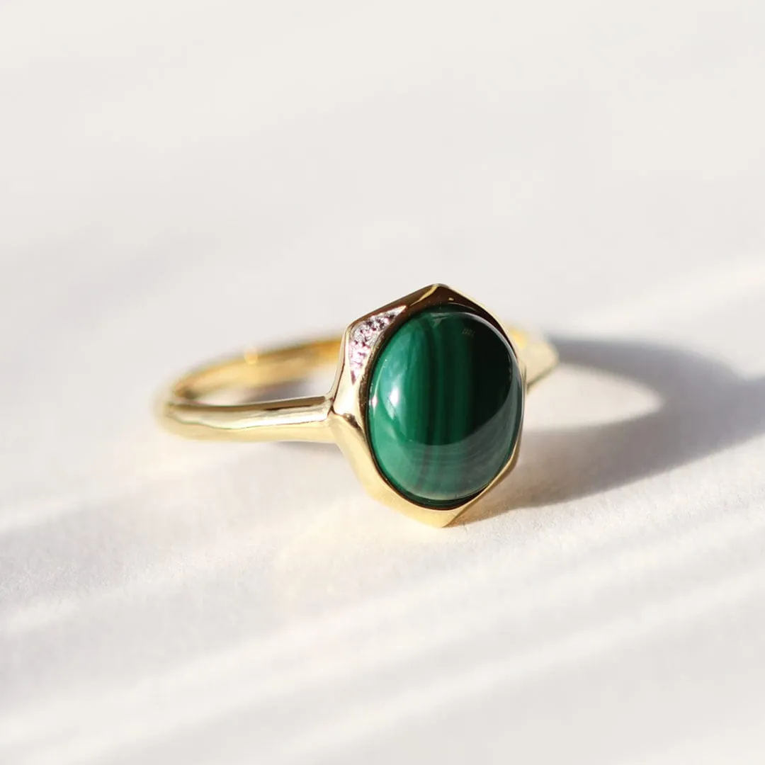 Irregular B Gem Malachite & Diamond Ring in Gold Plated Sterling Silver sold by Gemondo Jewellery product image thumbnail 3
