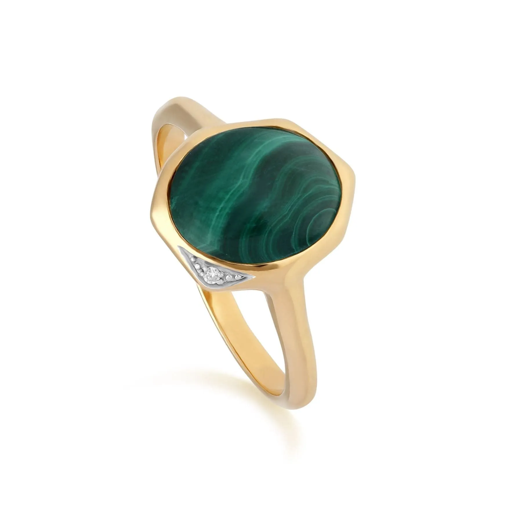 Irregular B Gem Malachite & Diamond Ring in Gold Plated Sterling Silver sold by Gemondo Jewellery