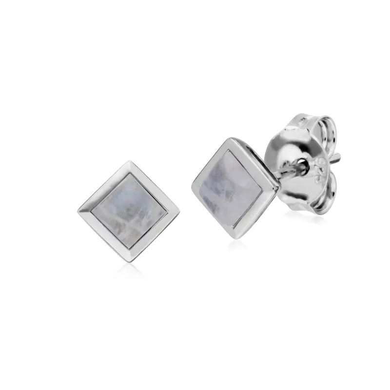 Gemondo Sterling Silver Simple Rainbow Moonstone Bezel Square Stud Earrings sold by Gemondo Jewellery