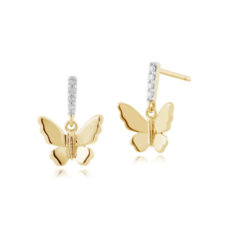 Gemondo 9ct Yellow Gold 0.03ct Diamond Butterfly Drop Earrings sold by Gemondo Jewellery