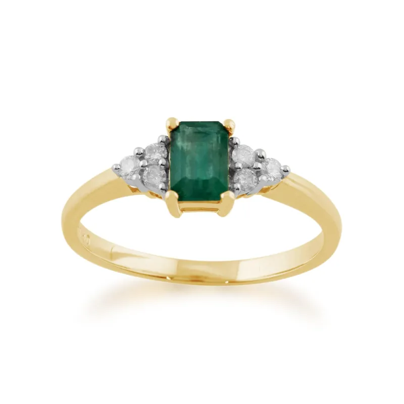 Classic Baguette Emerald & Diamond Ring in 9ct Yellow Gold sold by Gemondo Jewellery