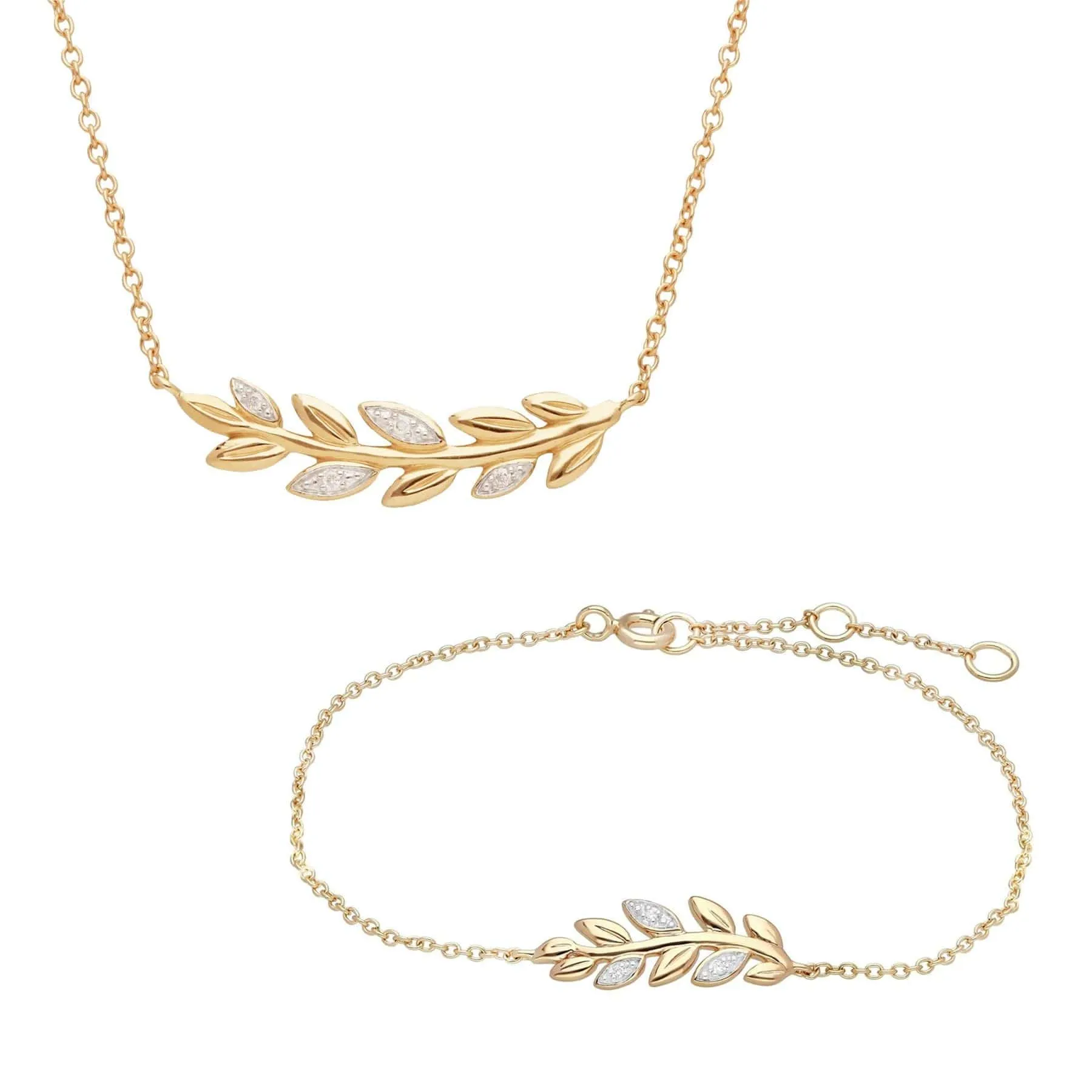 O Leaf Diamond Necklace and Bracelet Set in 9ct Yellow Gold sold by Gemondo Jewellery