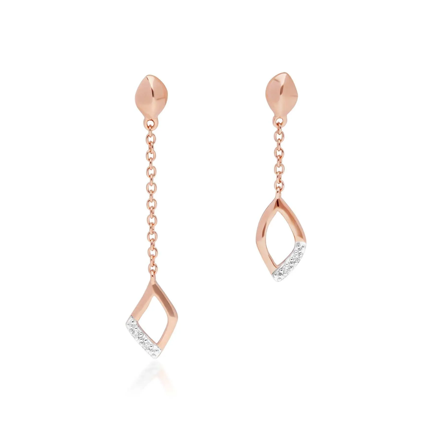 Diamond Pave Mismatched Dangle Drop Earrings in 9ct Rose Gold sold by Gemondo Jewellery