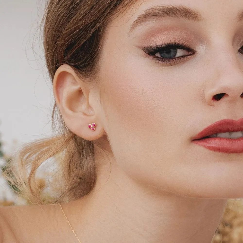 Floral Ruby Three Stone Stud Earrings in 9ct Yellow Gold sold by Gemondo Jewellery product image thumbnail 2