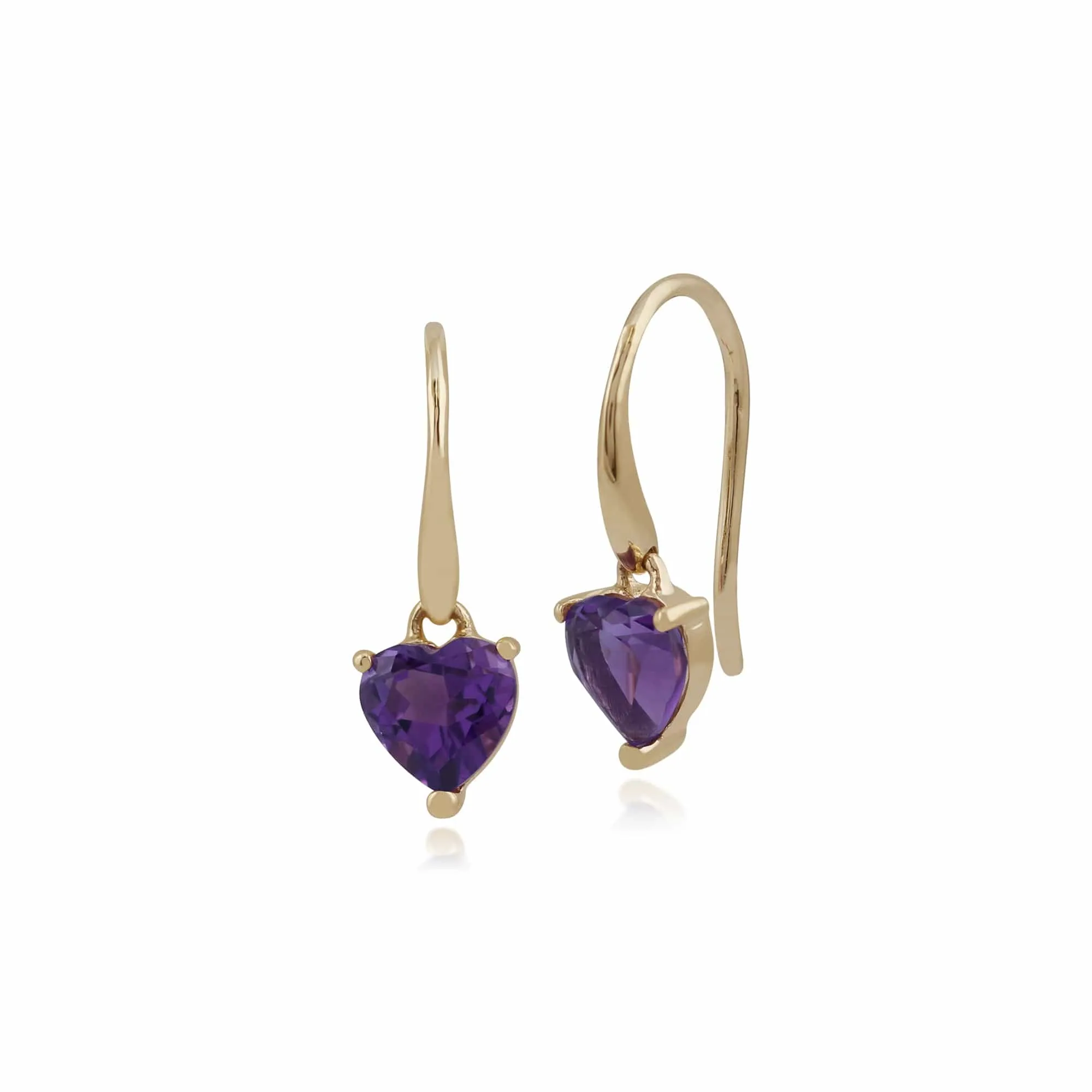 Classic Heart Amethyst Claw Set Heart Drop Earrings in 9ct Yellow Gold sold by Gemondo Jewellery
