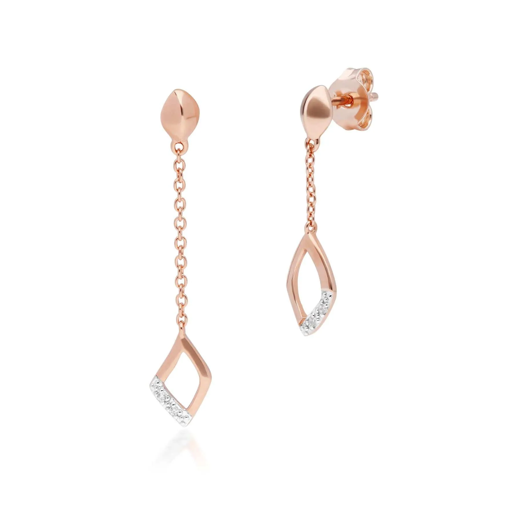Diamond Pave Mismatched Dangle Drop Earrings in 9ct Rose Gold sold by Gemondo Jewellery product image thumbnail 2