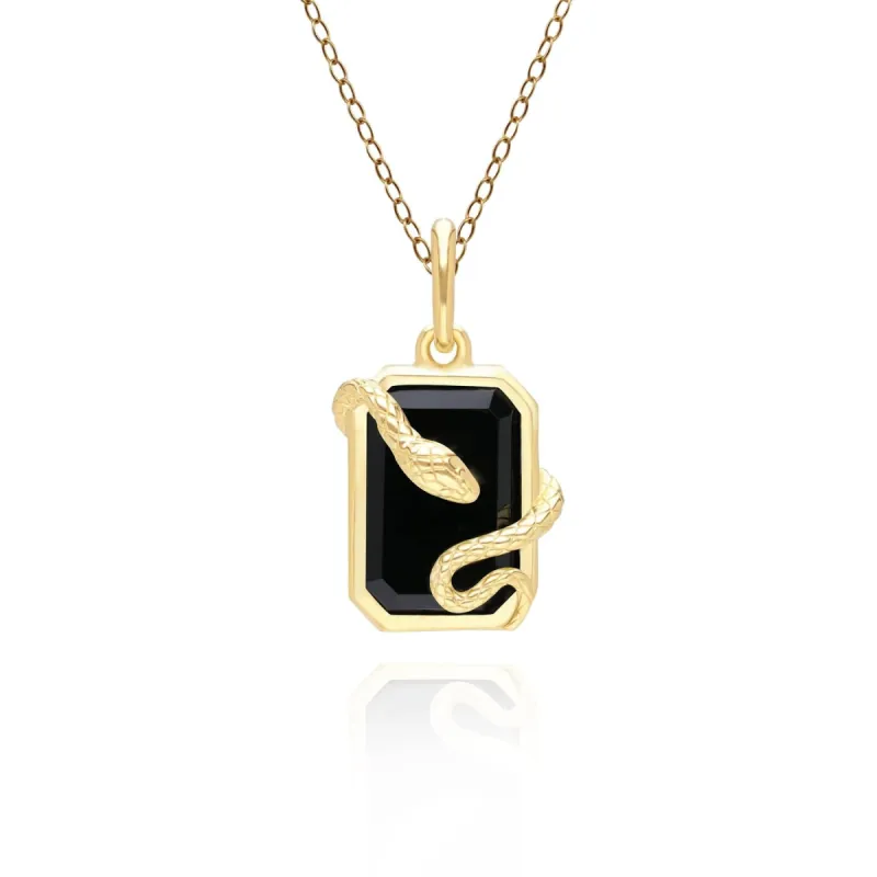 Grand Deco Black Onyx Snake Wrap Pendant in Gold Plated Sterling Silver sold by Gemondo Jewellery