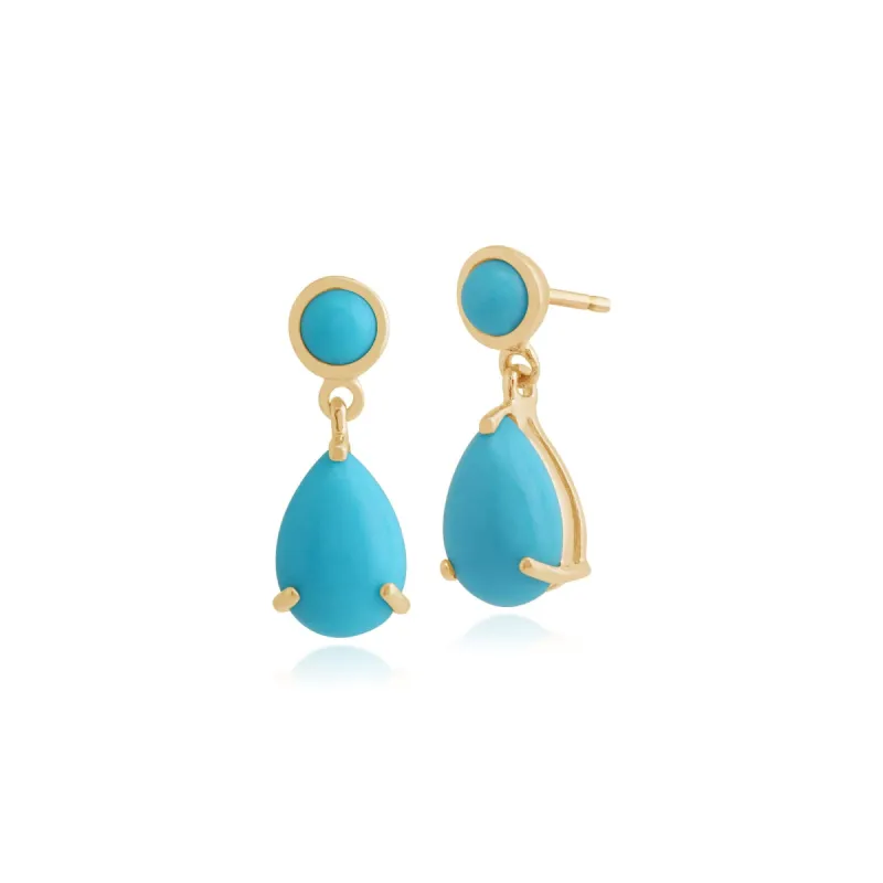 Classic Pear & Round Turquoise Drop Earrings in 9ct Yellow Gold sold by Gemondo Jewellery