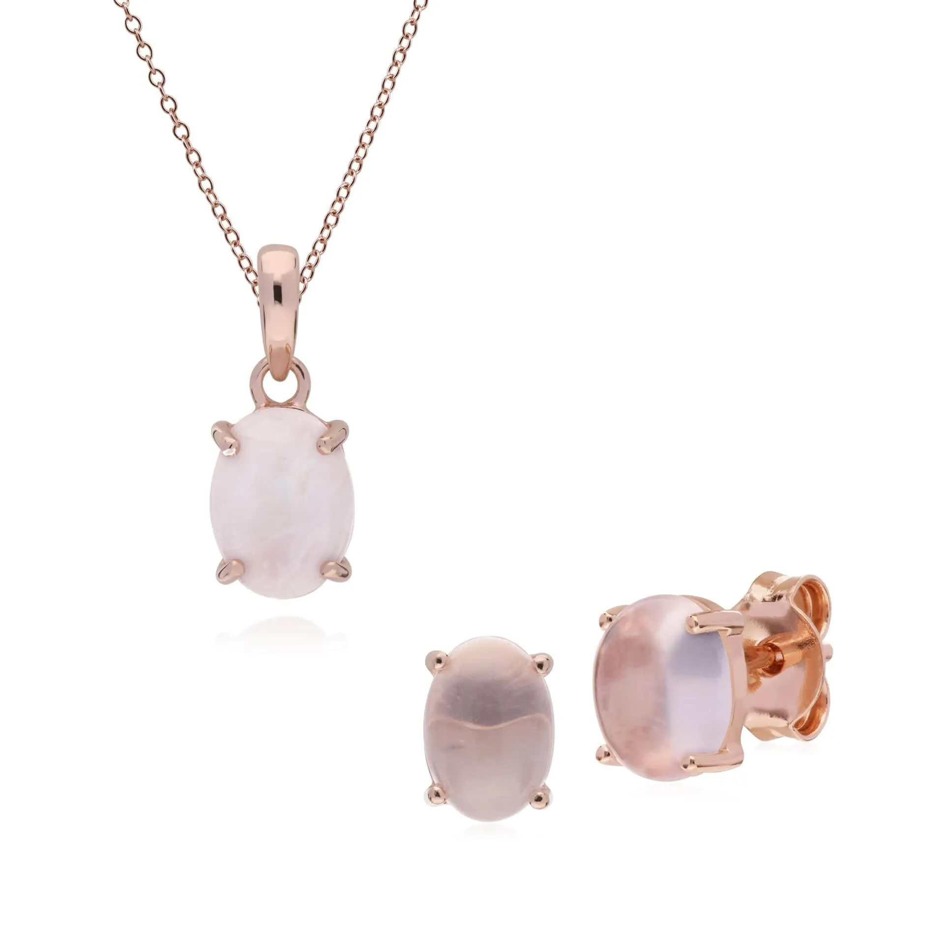 Classic Oval Rose Quartz Stud Earrings & Pendant Set in Rose Gold Plated 925 Sterling Silver sold by Gemondo Jewellery