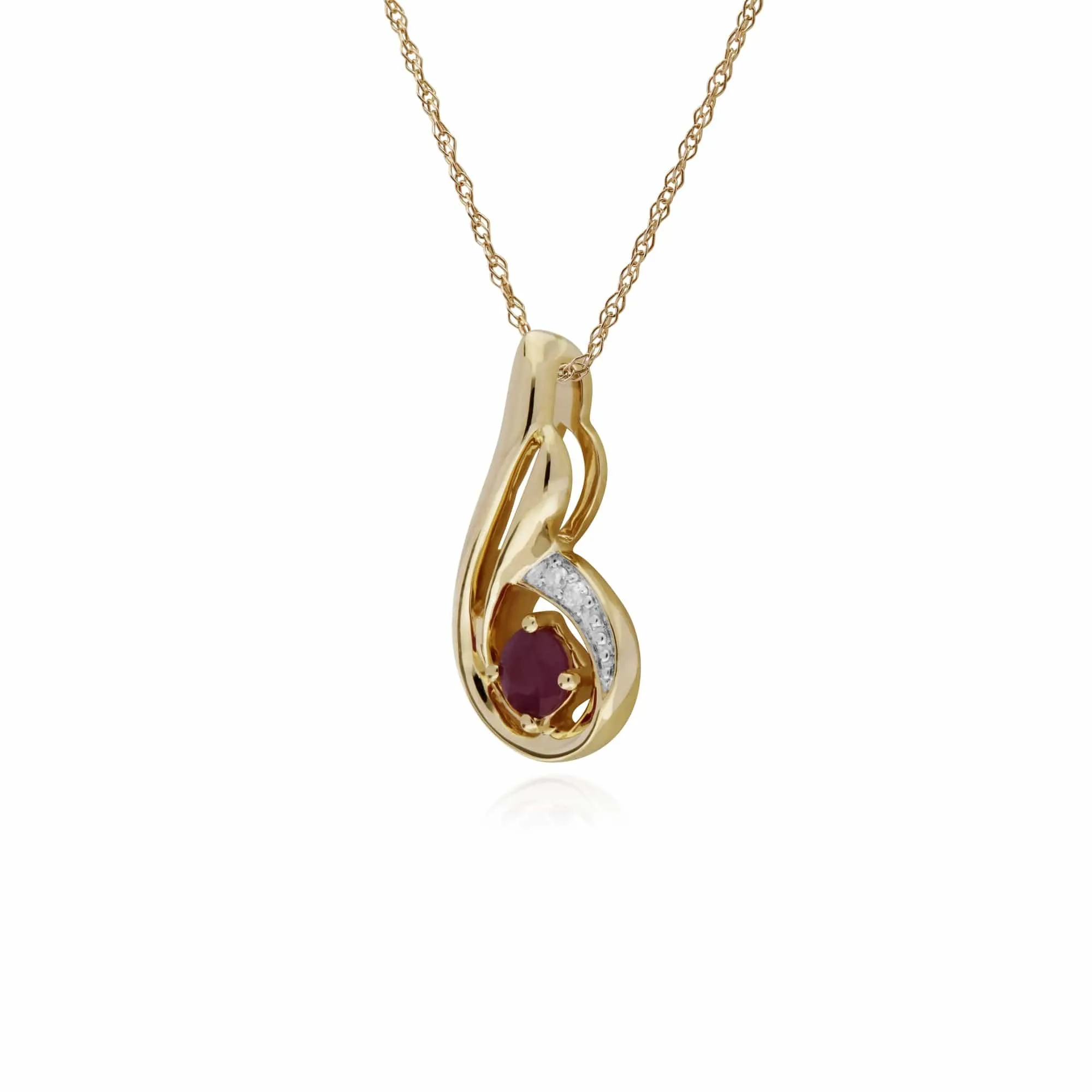 Classic Round Ruby & Diamond Spiral Drop Pendant in 9ct Yellow Gold sold by Gemondo Jewellery product image thumbnail 2