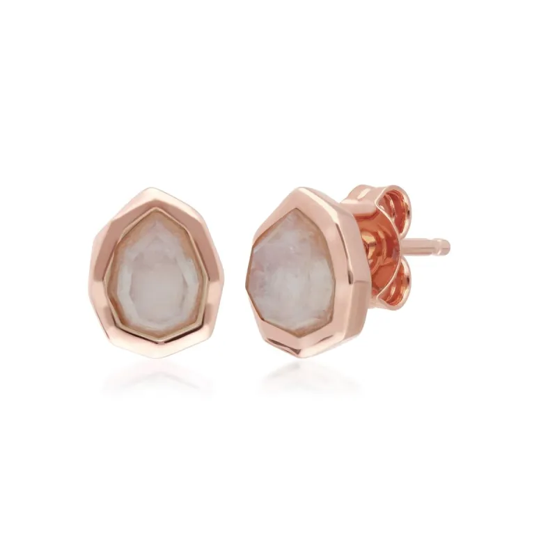 Irregular B Gem Rainbow Moonstone Stud Earrings in Rose Gold Plated Silver sold by Gemondo Jewellery