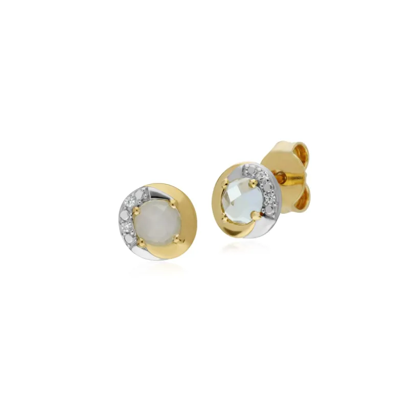 Gemondo 9ct Yellow Gold Blue Topaz & Diamond Two Tone Stud Earrings sold by Gemondo Jewellery