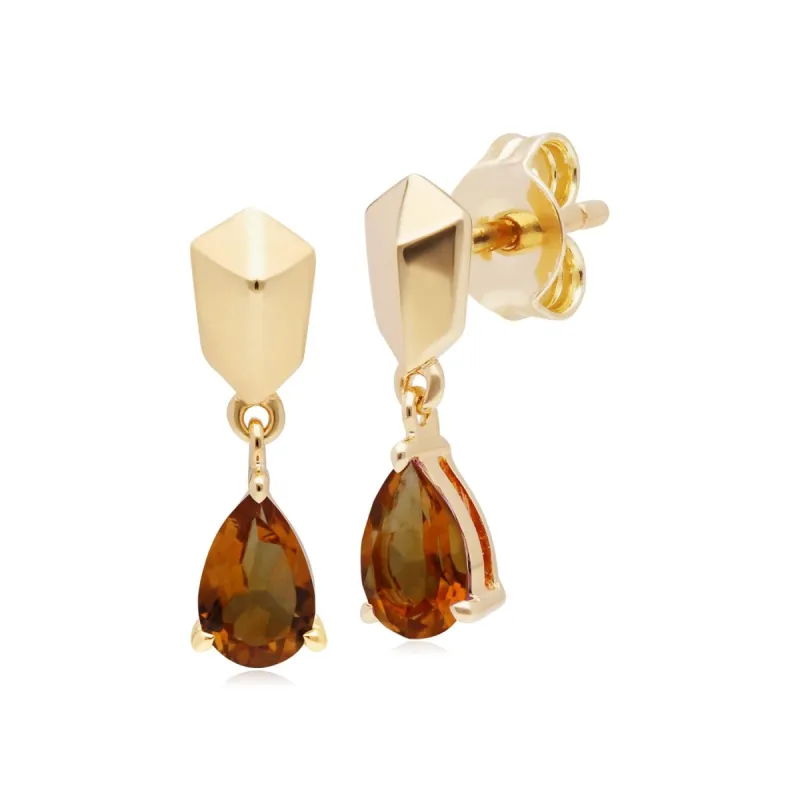 Micro Statement Citrine Earrings in Gold Plated Silver sold by Gemondo Jewellery