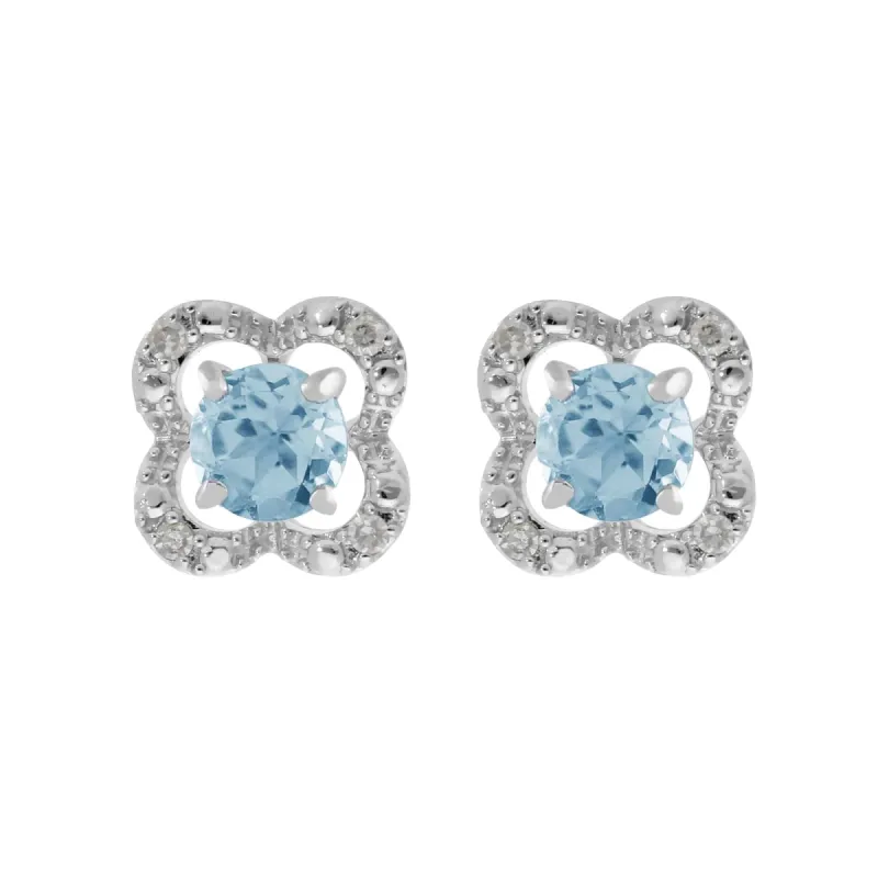 Classic Round Blue Topaz Stud Earrings with Detachable Diamond Flower Ear Jacket in 9ct White Gold sold by Gemondo Jewellery
