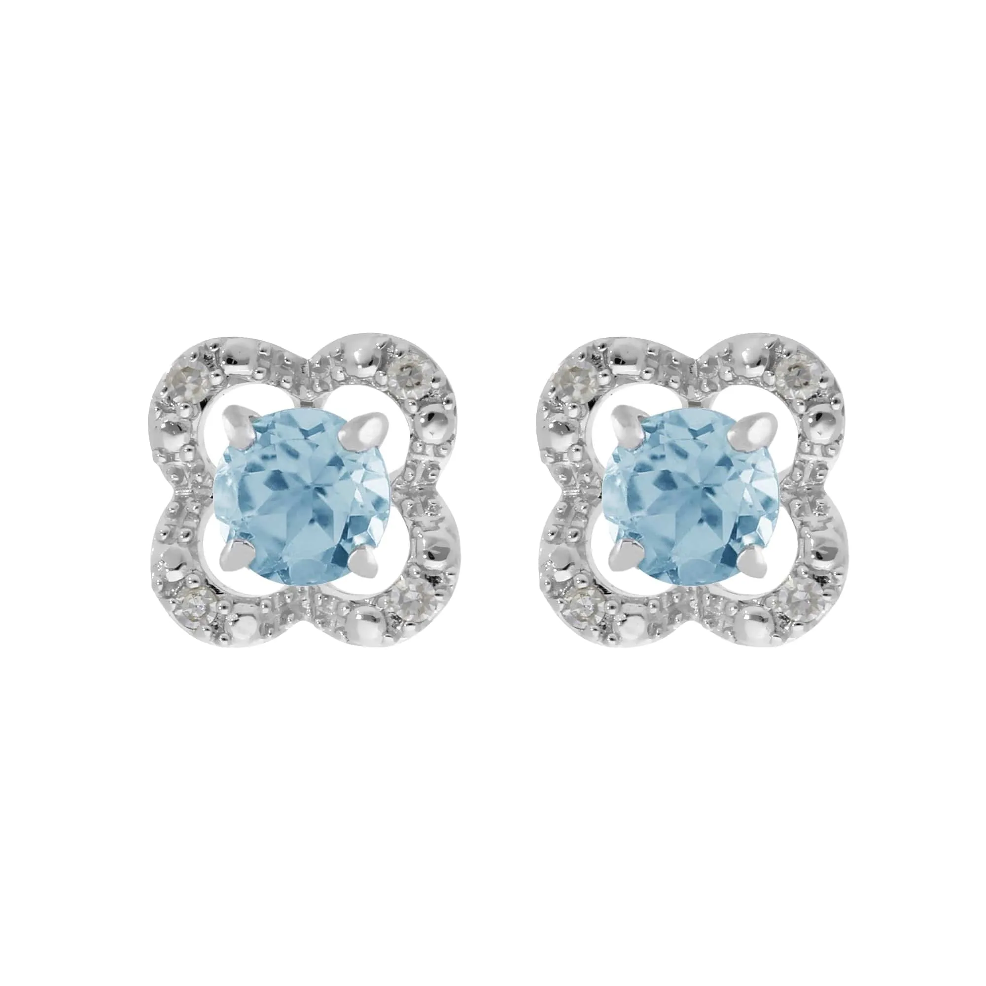 Classic Round Blue Topaz Stud Earrings with Detachable Diamond Flower Ear Jacket in 9ct White Gold sold by Gemondo Jewellery