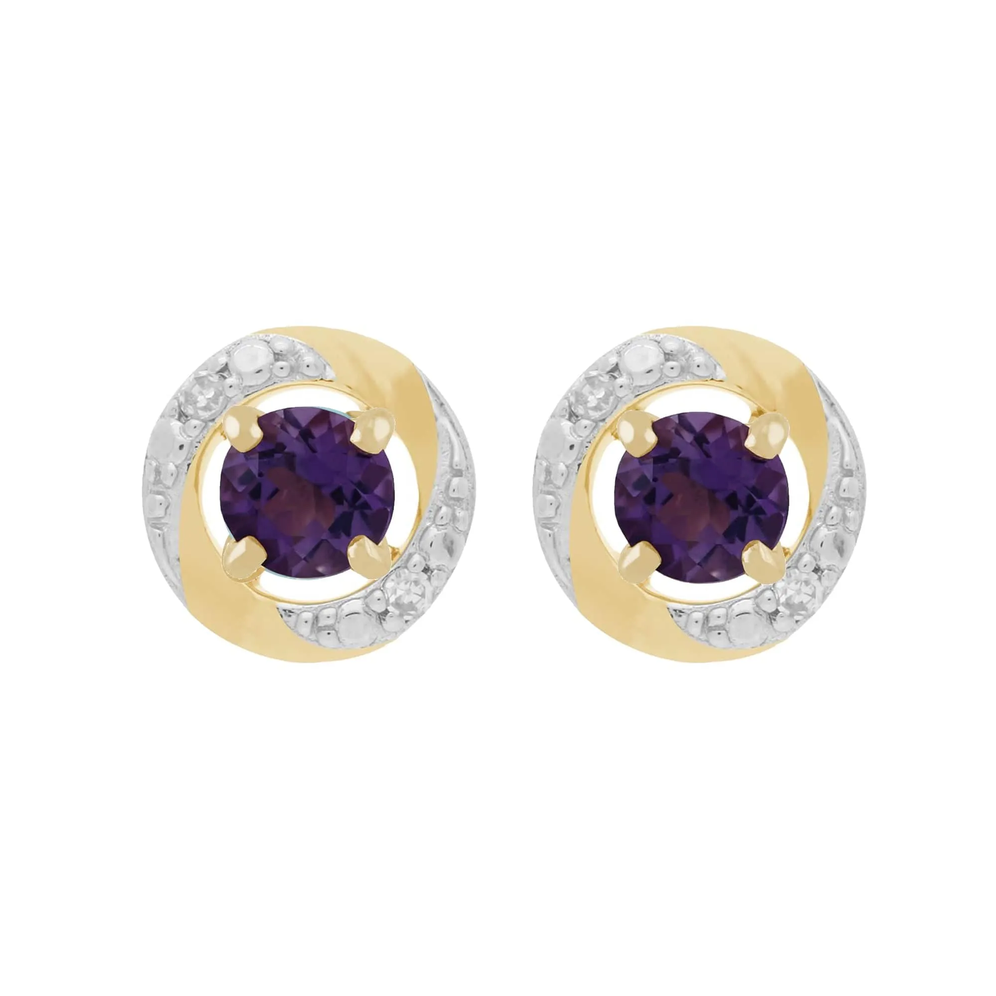 Classic Round Amethyst Stud Earrings with Detachable Diamond Halo Ear Jacket in 9ct Yellow Gold sold by Gemondo Jewellery