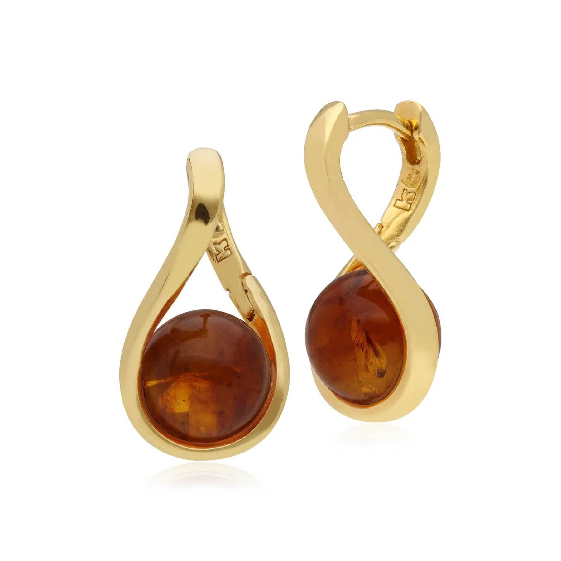 Kosmos Amber Orb Earrings in Gold Plated Sterling Silver sold by Gemondo Jewellery
