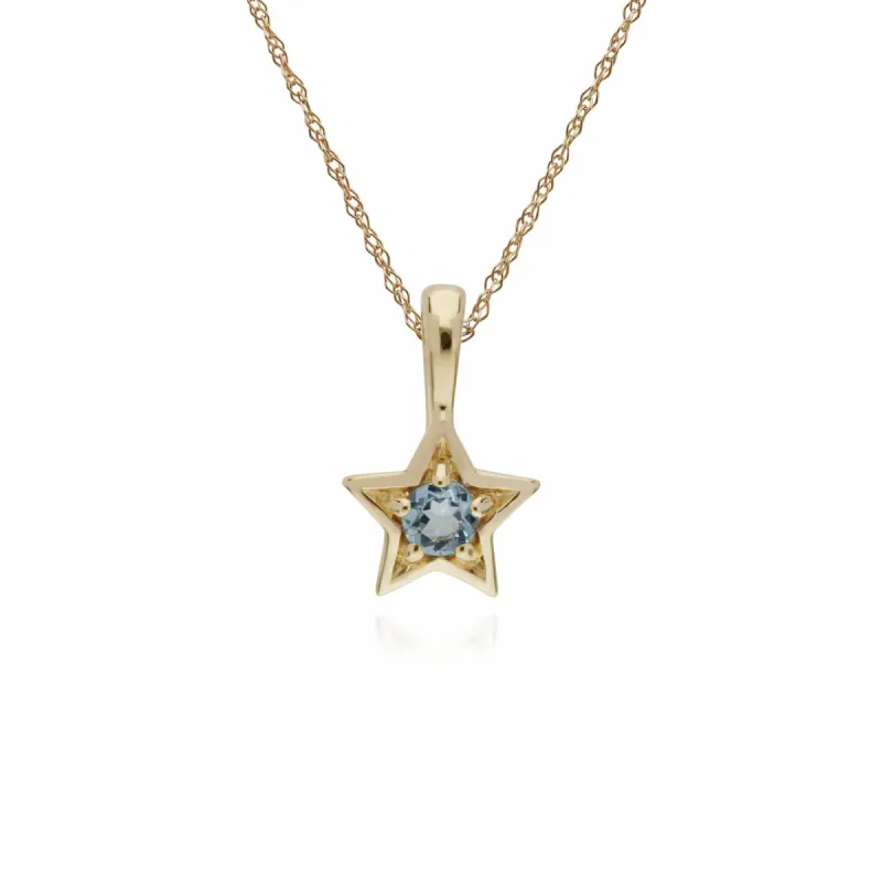 Classic Single Stone Round Aquamarine Star Pendant in 9ct Yellow Gold sold by Gemondo Jewellery